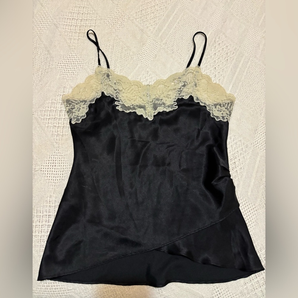 Rue21 Black Satin Camisole with Cream Lace Trim